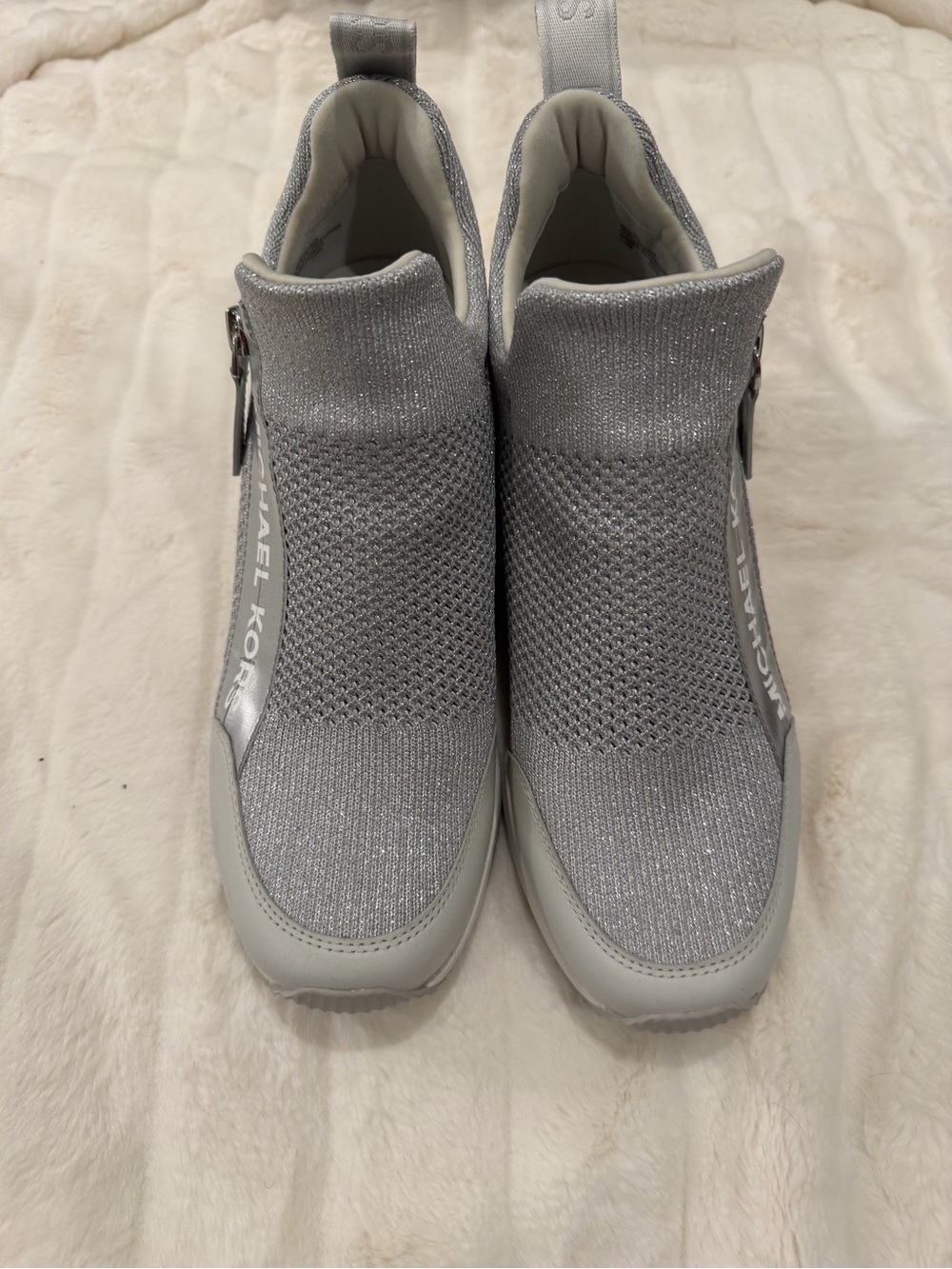 Michael Kors Silver Knit Wedge Sneakers